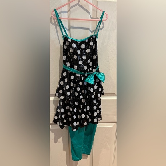 Weissman Sequins Green, Black and White Polka Dot Costume Jazz and Tap Costume - Picture 1 of 5